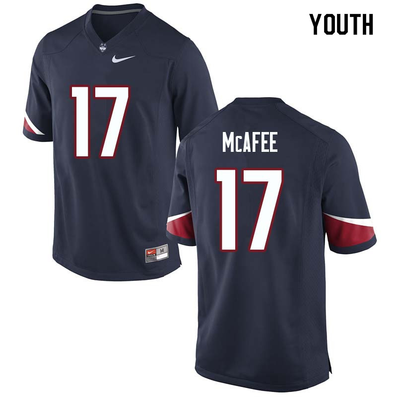 Youth #17 Jordan McAfee Uconn Huskies College Football Jerseys Sale-Navy - Click Image to Close